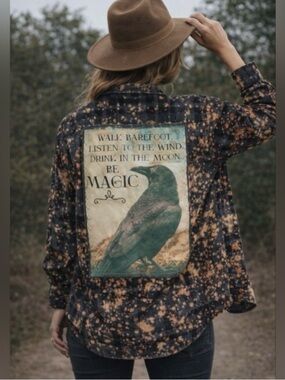 ANGRY MINNOW Bleach Splatter Flannel w/ Raven Decal